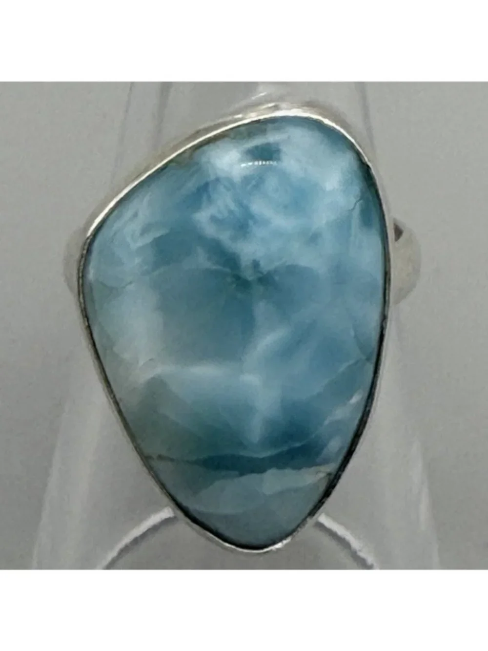 Larimar Large Freeform Cabochon Ring Caribbean Blue Sterling Silver Size 7